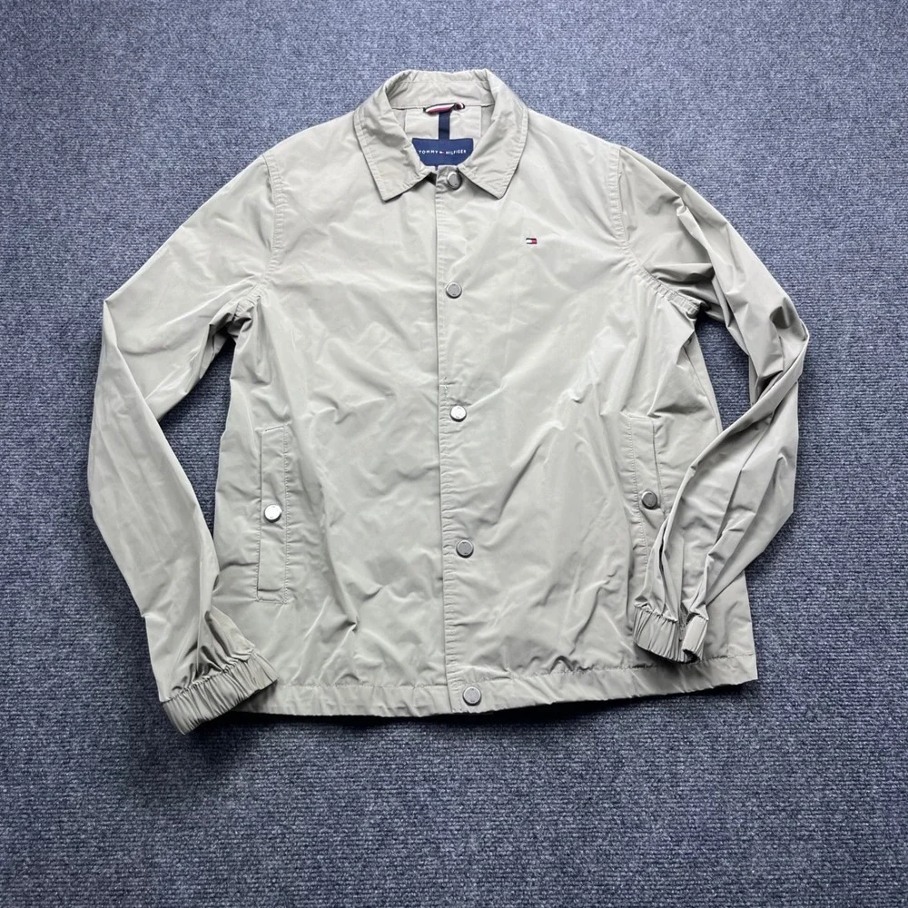 Tommy Hilfiger Lightweight Windbreaker Coach Khaki Tan Snap Front Jacket